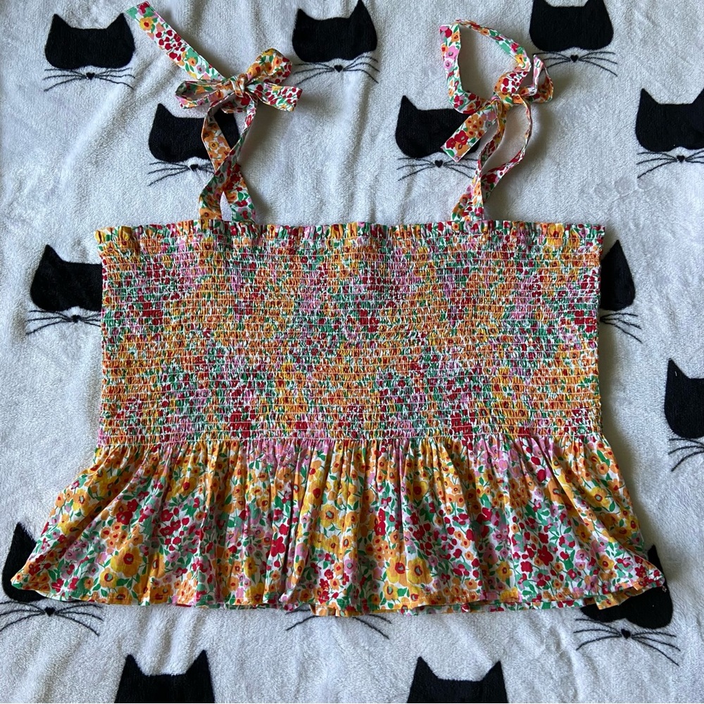 NWT J. Crew Smocked Tie Shoulder Tank Size 3X
